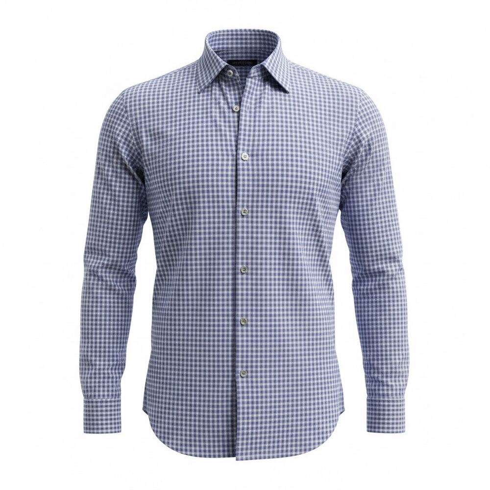 Banana Republic Men Grant Slim Fit Gingham Check Purple & White Shirt Size M